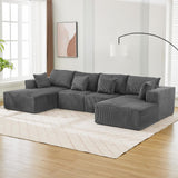 Garvee 137" Modular Sectional Sofa Cloud-Like Four-Seater U-Shaped Couch with Chaise Lounge Convertible Compression Sleeper No Assembly Required Corduroy Fabric for Living Room Bedroom Apartment