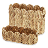 Garvee 2-Pack Scalloped Wicker Basket Hand-Woven Rattan Bathroom Storage Organizer Small Large Natural Color