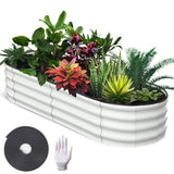 Garvee 6'x3'x1' Galvanized Oval Raised Garden Beds Open Base, Tool-Free Assembly Planter Boxes for Vegetables & Flowers, White - White