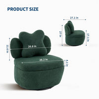 Garvee 360° Swivel Armchair with Storage, Teddy Velvet Accent Chair with Pillow, Ergonomic Design, 300 Lbs Capacity, Easy Assembly, Modern Lounge Chair for Living Room, Bedroom & Office, Green