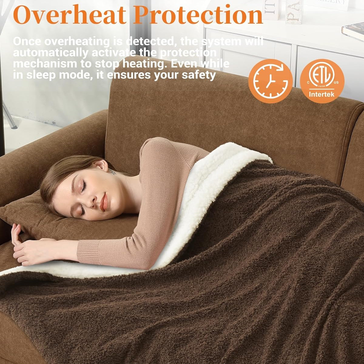 Garvee Electric Blanket Heated Throw, Heated Blanket Soft Double Sherpa Super Cozy with 4 Heating Levels & 4 Hours Auto Off, Overheat Protection, Machine Washable, ETL Certification, Brown 50"x60"