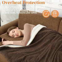 Garvee Electric Blanket Heated Throw, Heated Blanket Soft Double Sherpa Super Cozy with 4 Heating Levels & 4 Hours Auto Off, Overheat Protection, Machine Washable, ETL Certification, Brown 50"x60"