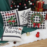 Garvee Christmas Pillow Covers 18x18 Set of 4 Black and White Buffalo Plaid Christmas Decorative Throw Pillow Covers Winter Holiday Cushion Case with Christmas Tress Bell Deer Print for Sofa Couch