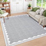 Garvee Modern Grey 8x10 Scalloped Washable Area Rugs for Living Room, Solid Rug for Bedroom Girls, Non Slip Throw Carpet With Rubber Back, Soft Dorm Nursery Scalloped Rugs for Dining Room - Gray
