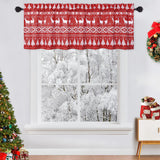 Garvee Window Valance Curtains for Kitchen, Christmas Decoration Cafe Curtains Boho Style Christmas Tree and Deer Pattern Bathroom Window Curtains, 52" W x 15" L, Red, One Panel - Red