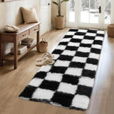 Garvee Plush Runner Rug 2x6 Black & White Checkered Premium Shaggy Fluffy Rugs for Living Room Hallway Bedroom Bedside - Black & White