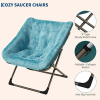 Garvee Comfy Collapsible Saucer Chair for Adults, Soft Faux Fur, No Assembly Required, Durable Metal Frame, Stylish Lounge Seating for Bedroom, Dorm, Living Room, Green with Gold Legs