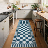 Garvee 2×6 Kitchen Runner Rug Non Slip Blue and White Checkered Washable Soft Low-Pile Modern Geometric Entryway - Navy Blue