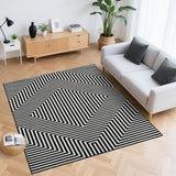 Garvee 6x9 Washable Area Rug Mid Century Modern Rugs for Living Room Black - Non Slip, Low Pile, Geometric Striped Carpet - Black