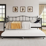 Garvee Metal Daybed with Trundle Bed, Twin Size Day Bed with Premium Metal Frame and Steel Slat Support, Daybed and Roll Out Trundle, Metal Sofa Day Bed for Living Room, Bedroom,Black - Black