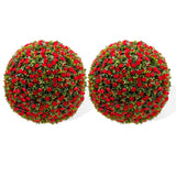Garvee 18" Artificial Topiary Rose Balls Set of 2 Hanging Grass Ball for Home Decor Indoor Outdoor, Red - Red