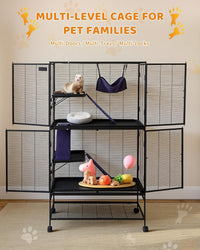 Garvee Metal Cat Cage 64 Inch Tall Multi-Level Ferret Cage for Small Animals Indoor Outdoor Playpen with Hammock Detachable Metal Wire Kennel for Cats Chinchilla Rabbit Guinea Pigs