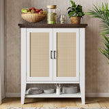 Garvee Accent Rattan Buffet Cabinet with Storage, MDF Wood, Metal Handles, Adjustable Shelves, for Living Room, Dining Room - Contrasting Colors
