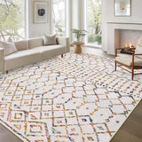 Garvee 9x12 Colorful Living Room Area Rug Washable Non Slip Geometric Low Pile Stain Resistant Carpet for Dining Room Indoor Home Office - Colorful