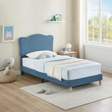Garvee Twin Size Upholstered Bed Frame with Adjustable Crown Headboard, Velvet Princess Platform Bed, Heavy Duty, Solid Wood Slat Support, No Box Spring Needed, Easy Assembly, Blue - Blue