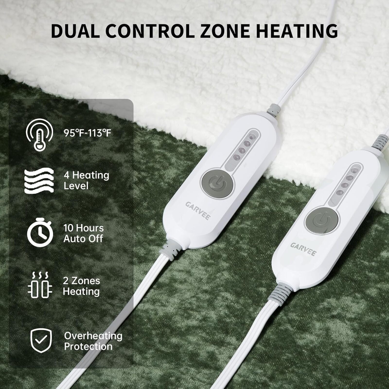 Garvee Heated Blanket Queen Size with Dual Control, Velvet Soft Fast Heating Blankets Queen, 4 Heat Settings & 10H Auto Off, Machine Washable, ETL Certified Electric Blanket, 84"x90" Green