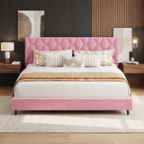 Garvee California King Bed Frame Pink Upholstered Adjustable Headboard Platform Bed Frame Mattress Foundation Strong Wooden Slats Support Noise Free Easy Assembly - Pink