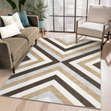 Garvee Washable Rug 8x10 Area Rugs Large Living Room Rug Modern Area Rug for Bedroom Indoor Soft Rug Accent Rug Non Slip Low Pile Throw Carpet for Dining Room Office Brown - Tan & Ivory