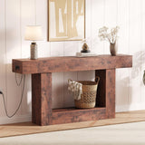 Garvee 63" Farmhouse Entryway Table with Storage & Charging Station, Narrow Console Table for Living Room, Brown - Brown