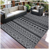 Garvee Outdoor Black & White 9x18 Reversible Rug, Waterproof Mat, Modern Bohemian Style, PP Plastic, Easy to Clean, Portable, for Camping, Patio, Deck - Black & White