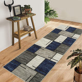 Garvee Washable Runner Rug 2x6 Runner Modern Geometric Rug Non Slip Kitchen Rugs Entryway Rug Contemporary Soft Bathroom Rugs Stain Resistant Carpet for Hallway Laundry Blue/Taupe 2'x6' - Blue