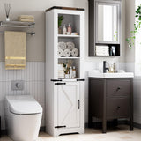 Garvee Bathroom Storage Cabinet, Farmhouse Storage Cabinet with Adjustable Shelves & Barn Door, Tall Linen Tower for Bathroom, Living Room, White - White