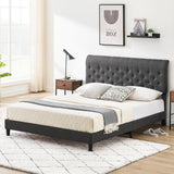 Garvee Upholstered Full Bed Frame with Adjustable Headboard, Linen Fabric, High Resilience Sponge, Button Tufted, No Box Spring, Dark Grey - Grey