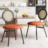 Garvee Dining Chairs Set of 2, Thicken Upholstered Rattan Kitchen Chairs, Metal Legs, Ergonomic Backrests, Handcrafted, Space Saving, Living Room - Whiskey Brown+black
