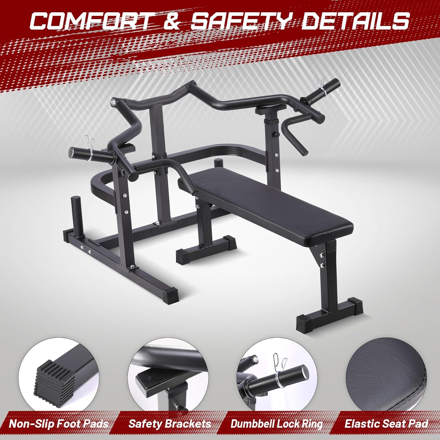 GARVEE Chest Press Machine with Adjustable Flat Bench - Versatile Home Gym Bench Press Rack with Independent Converging Arms and Heavy-Duty Steel Frame