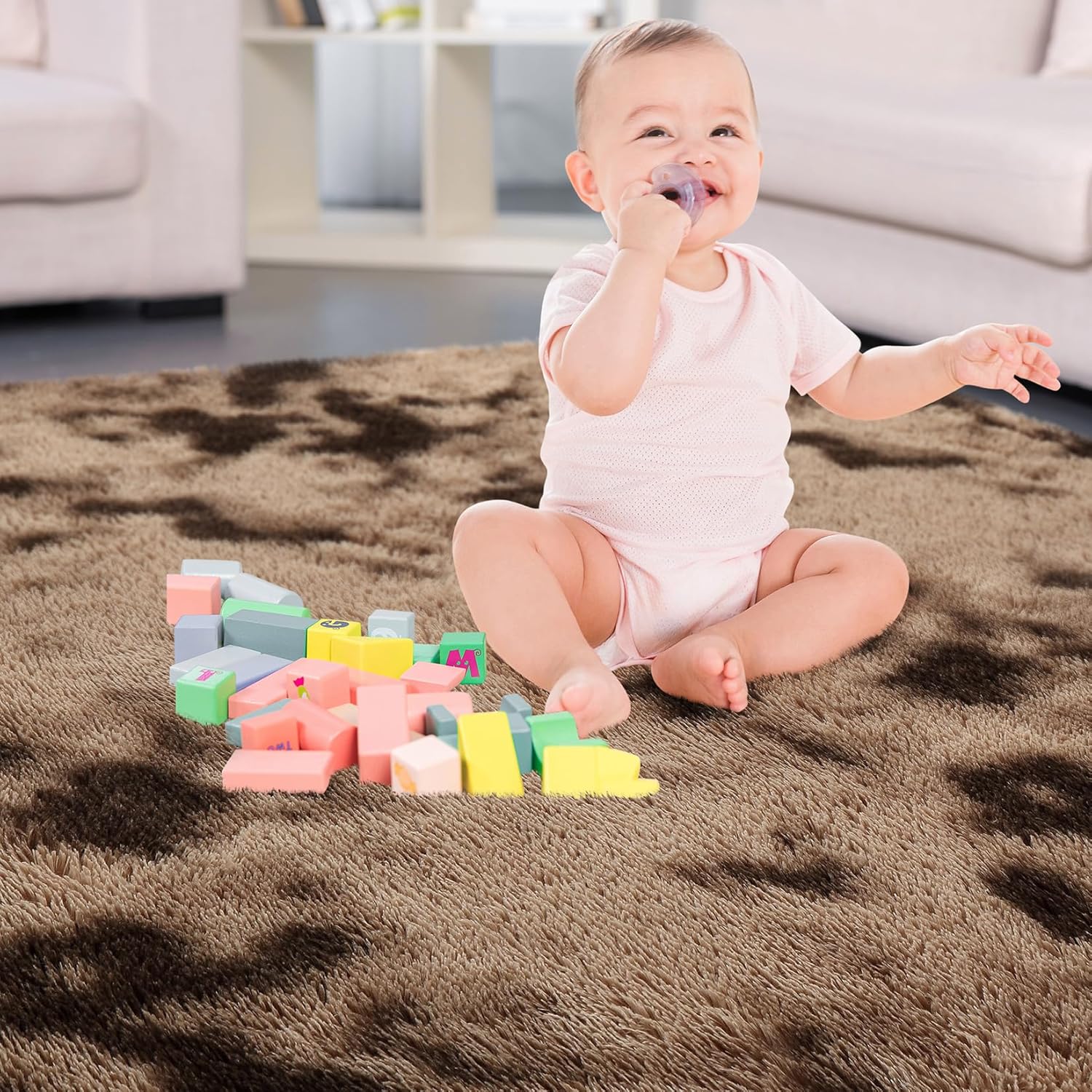 Garvee Fluffy & Sheepskin Brown & Khaki 6x9 Faux Fur Shag Rug, Non-Slip Tie Dye Plush for Bedroom Home Decor Nursery