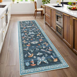 Garvee Mushroom Insect Rug 2x6 Runners for Hallways, Boho Kitchen Runner Rugs Non Slip Bath, Modern Washable Rug for Bedroom, Soft Long Rugs for Entryway Bathroom Laundry Dorm, Blue - Blue