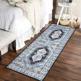 Garvee Washable Runner Rug 2x6 Stain Resistant Entryway Rug Non-Slip Backing Rugs for Bedroom Kitchen Low Pile Accent Rug Indoor Floor Decor, Blue/Grey - Blue/Gray