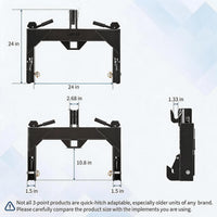 Garvee Heavy-Duty Category 1 3-Point Quick Hitch for Tractor, 3000 lbs Lift Capacity with Built-In 2" Receiver, 5-Level Bolt-On Adjustable Top Hook Tractor Attachment, No Bushing Required, Matte Black Finish (24" x 24")