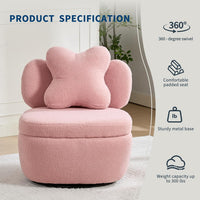 Garvee 360° Swivel Armchair with Storage, Teddy Velvet Accent Chair with Pillow, Ergonomic Design, 300 Lbs Capacity, Easy Assembly, Modern Lounge Chair for Living Room, Bedroom & Office, Pink