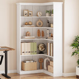 Garvee Farmhouse Bookshelf Corner Bookcase, 72.8” Large Bookcase Wood Bookshelf Tall L Shaped Bookshelf 5 Tier Corner Shelf Display Rack Etagere Shelf Storage for Office Bedroom (Full Panel, White) - Full Panel|White