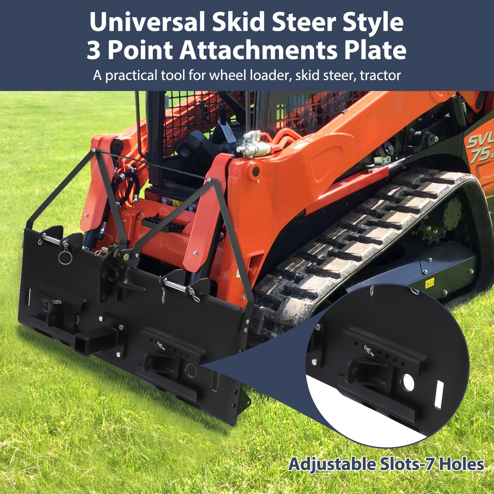 Garvee 1/2" Skid Steer Mount Plate Compatible for Detachable 2" Receiver & Cat1 Connector & 17" 49" Hay Spear & 48'' Pallet Forks, Universal Quick Tach Loader Plate Fits Kubota Bobcat Tractor