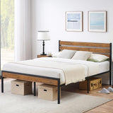 Garvee Full Size Bed Frame with Wood Headboard, Strong Wood Slats Support, Under Bed Storage, Noise-Free, No Box Spring Needed - Rustic Brown-New