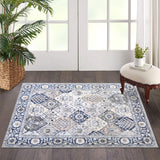 Garvee Trellis Area Rug 2x3 Washable Vintage Floral Print Rugs, Boho Non Slip Indoor Carpet for Entryway Living Room Kitchen Bedroom Laundry Room, Beige Blue - Beige Blue