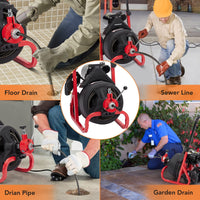 Garvee 75Ft x 1/2 Inch Drain Cleaner Machine - Auto-Feed Electric Drain Auger for 2 to 4 Inch Pipes, Includes 6 Cutters, Gloves, and Sewer Snake