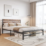Garvee Platform Bed Frame With Rustic Vintage Wood Headboard, Metal Slats Support, No Box Spring Needed, Twin/Full/Queen Size, Industrial Retro Style