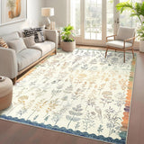 Garvee Washable Area Rug 9x12 Large Low Pile Floral Living Room Rug Colorful Stain Resistant Ultra Soft Non Slip Carpet for Nursery Kids Room - Beige