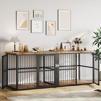 Garvee 87 in Extra Large Double Dog Crate Furniture with Divider, Heavy Duty Kennel with 3 Lockable Doors, Wooden Indoor Pet House TV Stand for 2 Small Medium Large Dogs, Black+Brown Tabletop