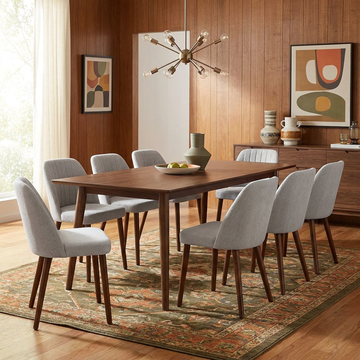 Garvee Set of 8 Mid-Century Modern Fabric Upholstered Dining Chairs with Padded and Solid Wood Legs, Grey