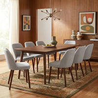 Garvee Set of 8 Mid-Century Modern Fabric Upholstered Dining Chairs with Padded and Solid Wood Legs, Grey