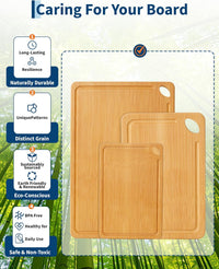 Garvee Bamboo Cutting Board Set of 3 - Heavy Duty, Deep Juice Groove, Carbonized Bamboo, Built-in Handles, Multi-Size, Kitchen Prep & Serving
