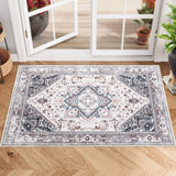 Garvee 2x3 Vintage Medallion Area Rug Indoor Front Door Doormat Entryway Small Rug Oriental Floral Kitchen Mat Washable Door Mat Non-Slip Low Pile Floor Cover Foldable Accent Rug Blue - Oriental Blue