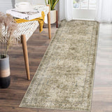 Garvee Persian Brown & Khaki 2x6 Runner Rug, Vintage Distressed Floral Washable Traditional Indoor Carpet for Hallway Living Room Bedroom - Brown & Khaki
