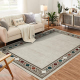 Garvee Washable 10x13 Area Rug Living Room Boho Modern Rug Non Slip Throw Rugs Bordered Contemporary Large Area Rug for Bedroom Low Pile Stain Resistant Carpet for Dining Room 10'x13' Beige - Beige