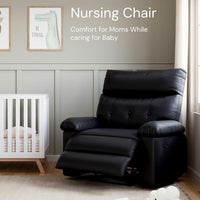 Garvee Extra Wide Comfort Recliner Chair for Adults - Oversized Black Leather Manual Sofa - 1.5X Thick Sponge Cushions, Comfortable Armchair - Living Room, Bedroom, Nursing Room - Black