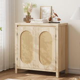 Garvee Rattan Storage Cabinet, Wooden Sideboard Buffet Cabinet with Doors and Shelves, Small Console Cabinet with Storage, Boho Accent Cabinet for Entryway, Living Room, Dining Room, Natural - Natural